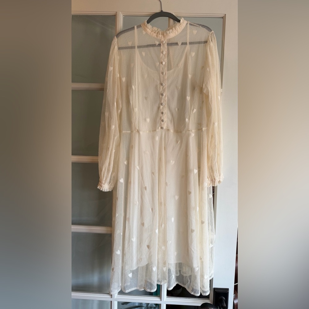 Unique Vintage Cream Midi Dress with Hearts